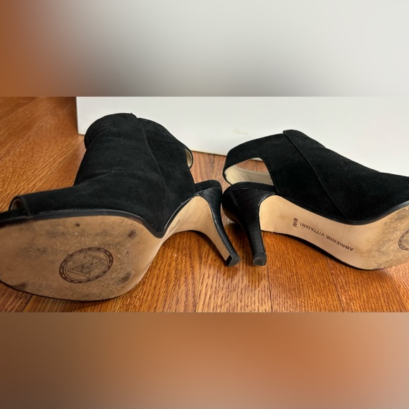 Adrienne Vittadini Av-Gallina Black Suede Open Toe Side Zip Bootie 3 in. Heel - Picture 5 of 7